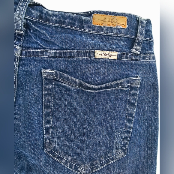 🟨⚫️ Solo Jeans Y2K Lowrise Dark Wash Patched Slim Fit Straight Leg Jeans 5 - Picture 7 of 10